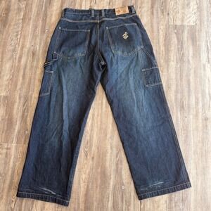 Rocawear Mens Baggy Carpenter Jeans Dark Wash Denim Y2K Streetwear 36x32